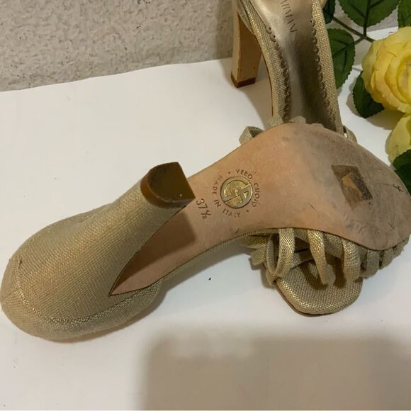 Giorgio Armani heels metallic gold strappy knot 37.5 B Italy - Picture 9 of 12